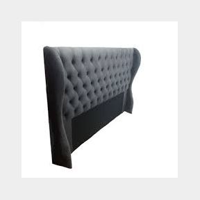 Charcoal Grey Curve-Winged Deep Diamond Tufted Headboard Grey Double |HOLES IN BACK AND FRONT/WOOD BROKEN