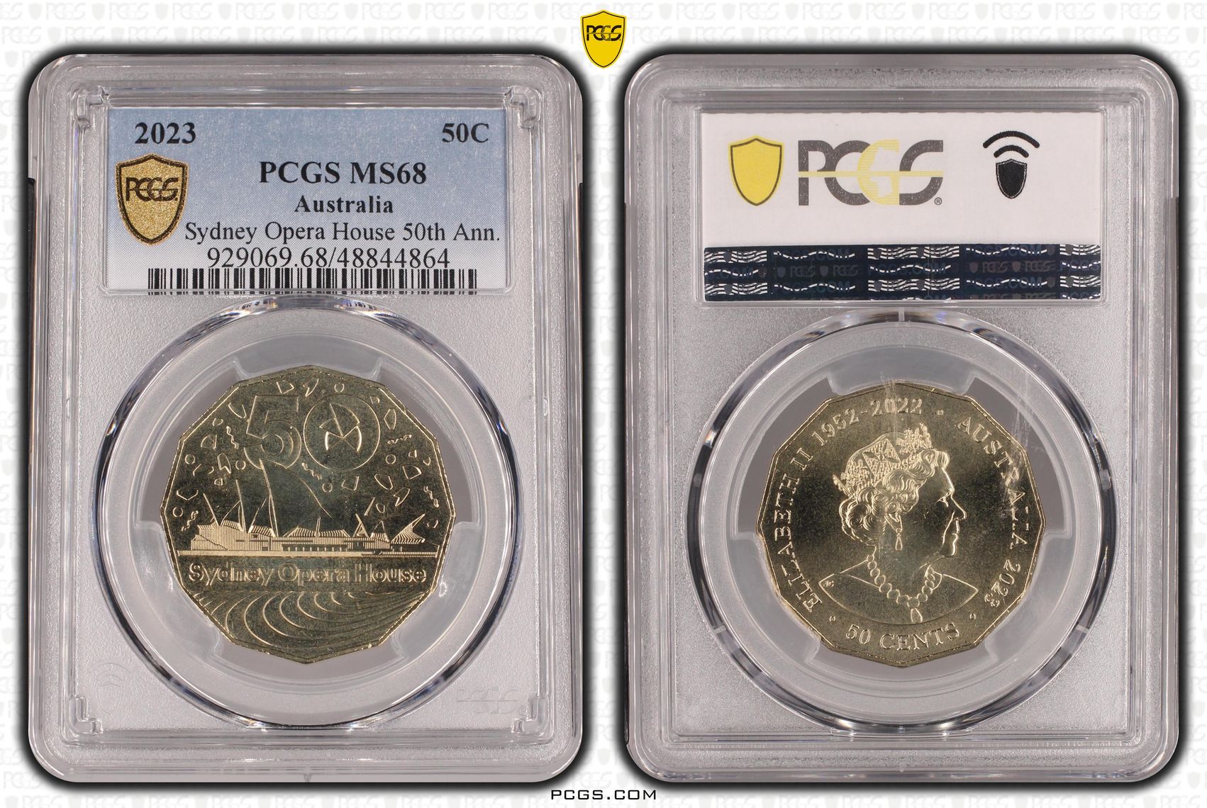 Sydney Opera House 50th Ann. , Fifty Cent, 2023, PCGS MS68