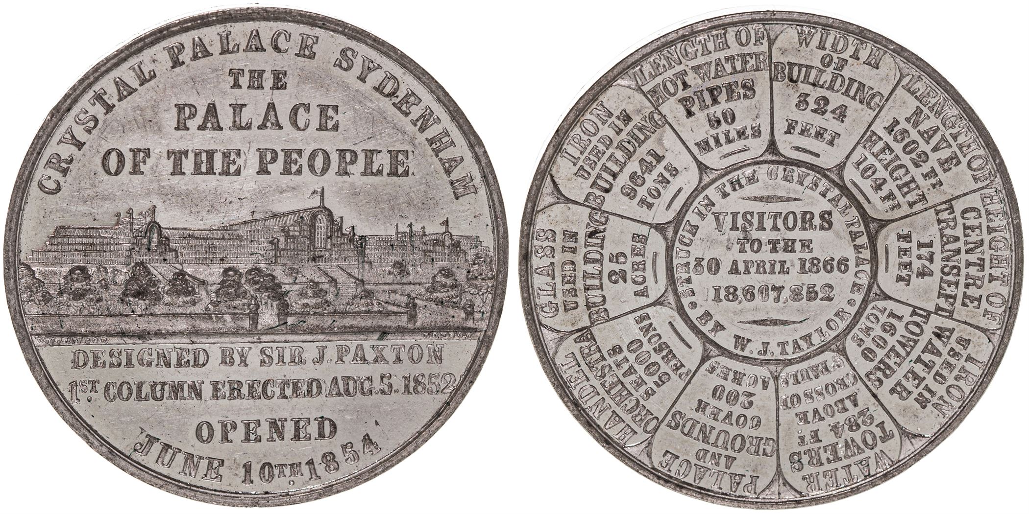 Crystal Palace Sydenham Opening Medal, 1866, UNC
