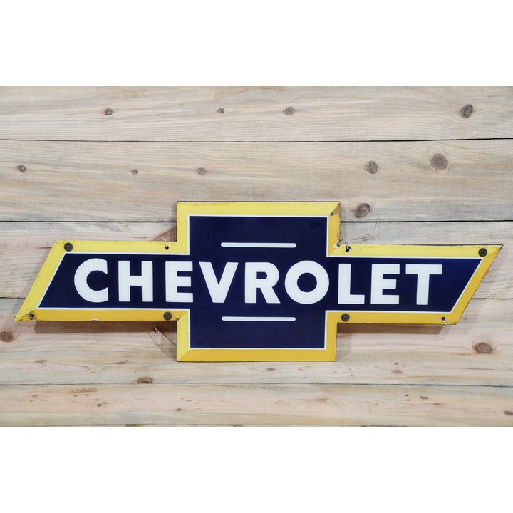 Chevrolet in Bowtie (Multi Color) Single Sided Porcelain Diecut Sign TAC 8.9