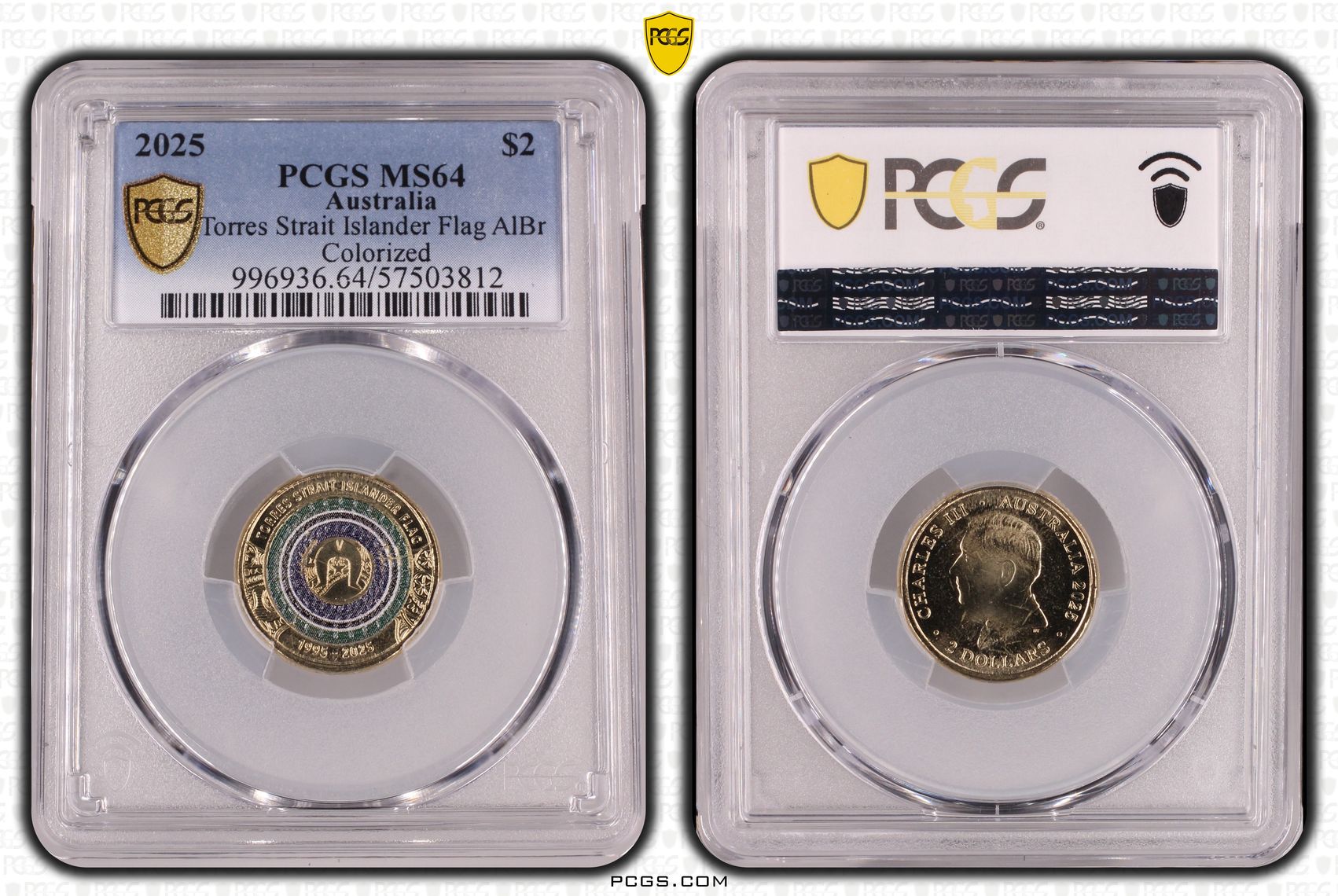 Torres Strait Islander Flag AlBr Colourised, Two Dollar, 2025, PCGS MS64