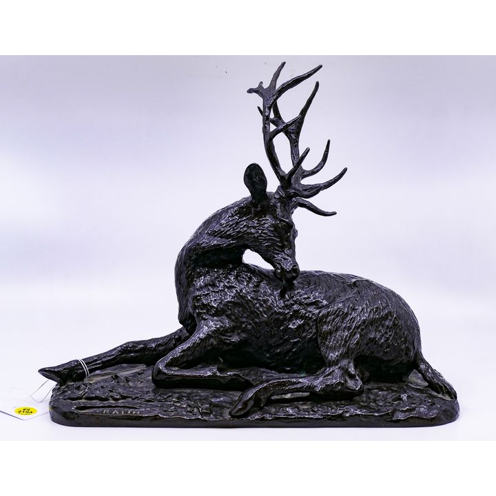 After Christophe Fratin Bronze Deer Sculpture- 12x14''