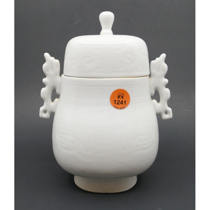 Chinese Blanc de Chine Archaic Porcelain Covered Jar- 7''