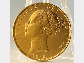 1855 VICTORIA YOUNG HEAD LONDON MINT SHIELD GOLD SOVEREIGN