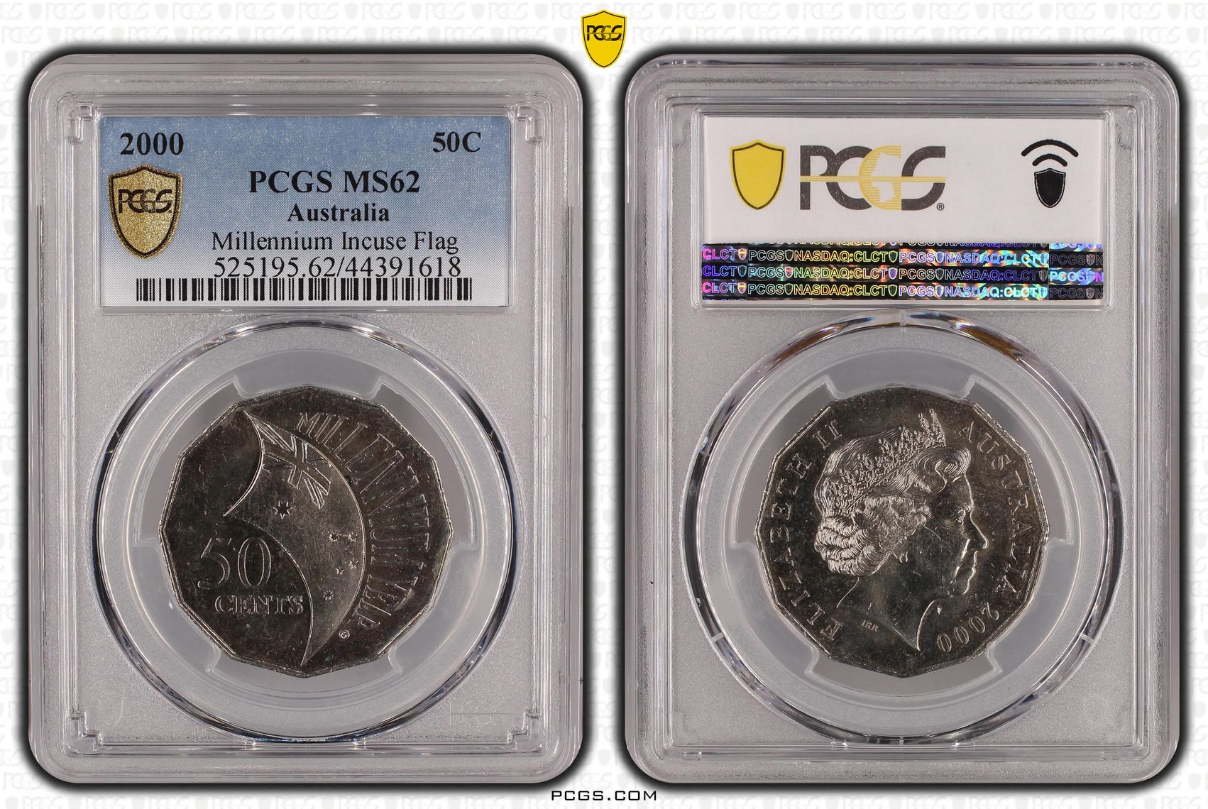 2000 Australia Fifty Cent, 50c Millennium Incuse Flag PCGS - MS62 -618