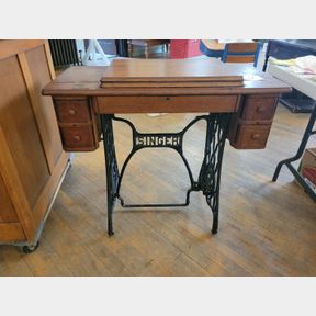 Antique Oak Singe sewing cabinet with cast iron legs