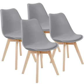 Dining Chairs With Cushion Padded Seat Wooden Legs Grey|