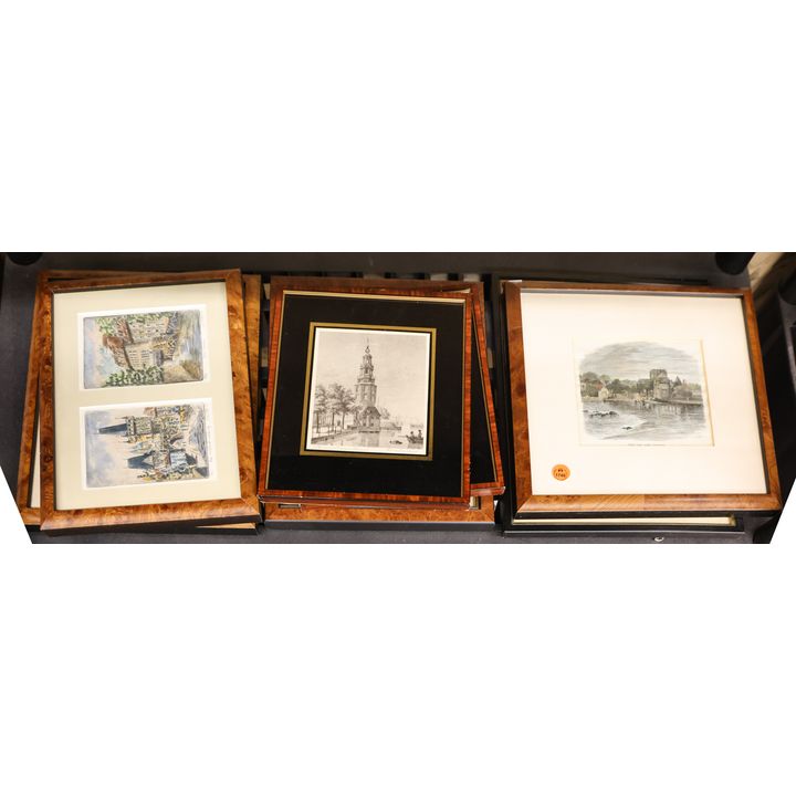 Shelf 7pc Old European Etchings & Engravings Framed 11''x12'' Largest