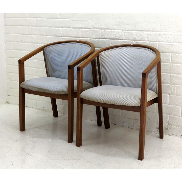 PAIR OF UPHOLSTERED OPEN ARMCHAIRS