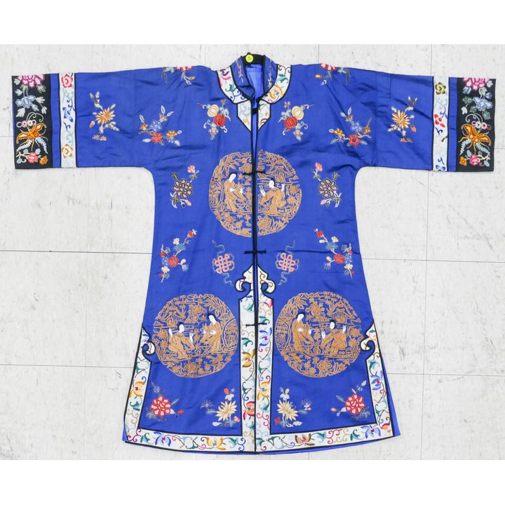 Chinese Cobalt Silk Embroidered Robe- 42x44''
