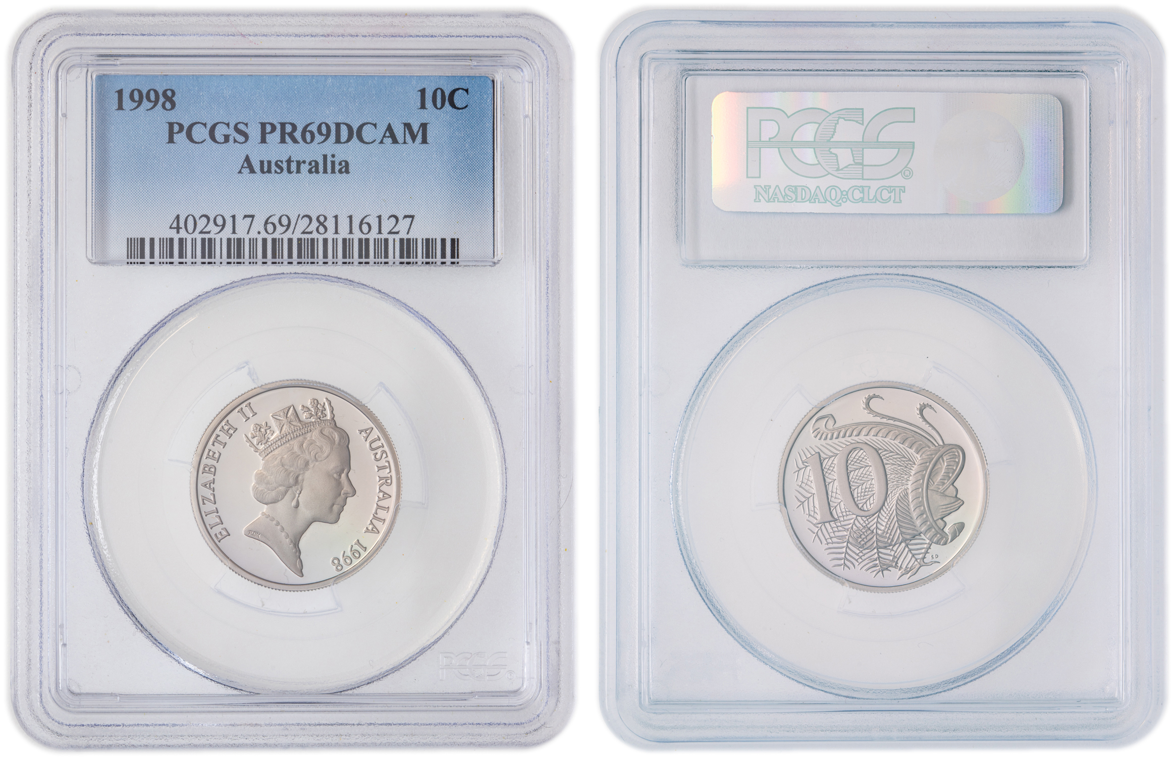 Elizabeth II, Ten Cent, 1998, PCGS PR69DCAM