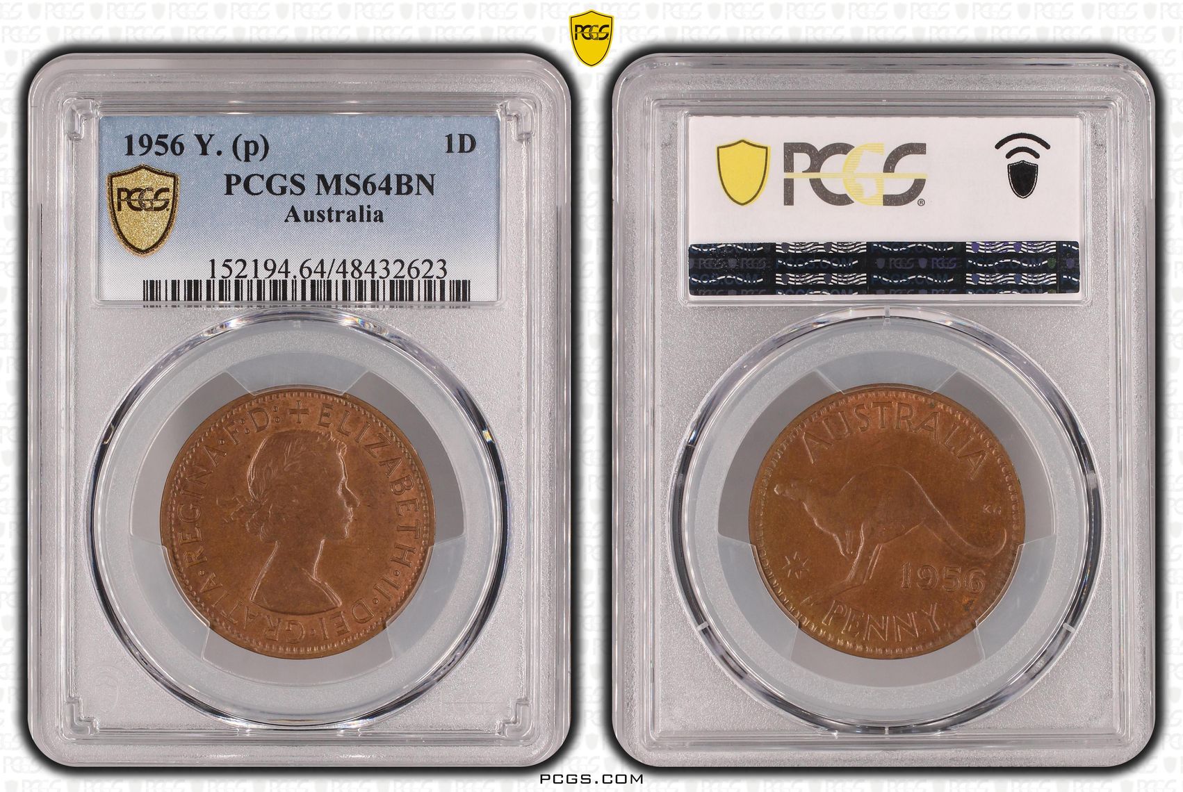 Elizabeth II, Penny, 1956-Y., PCGS MS64BN