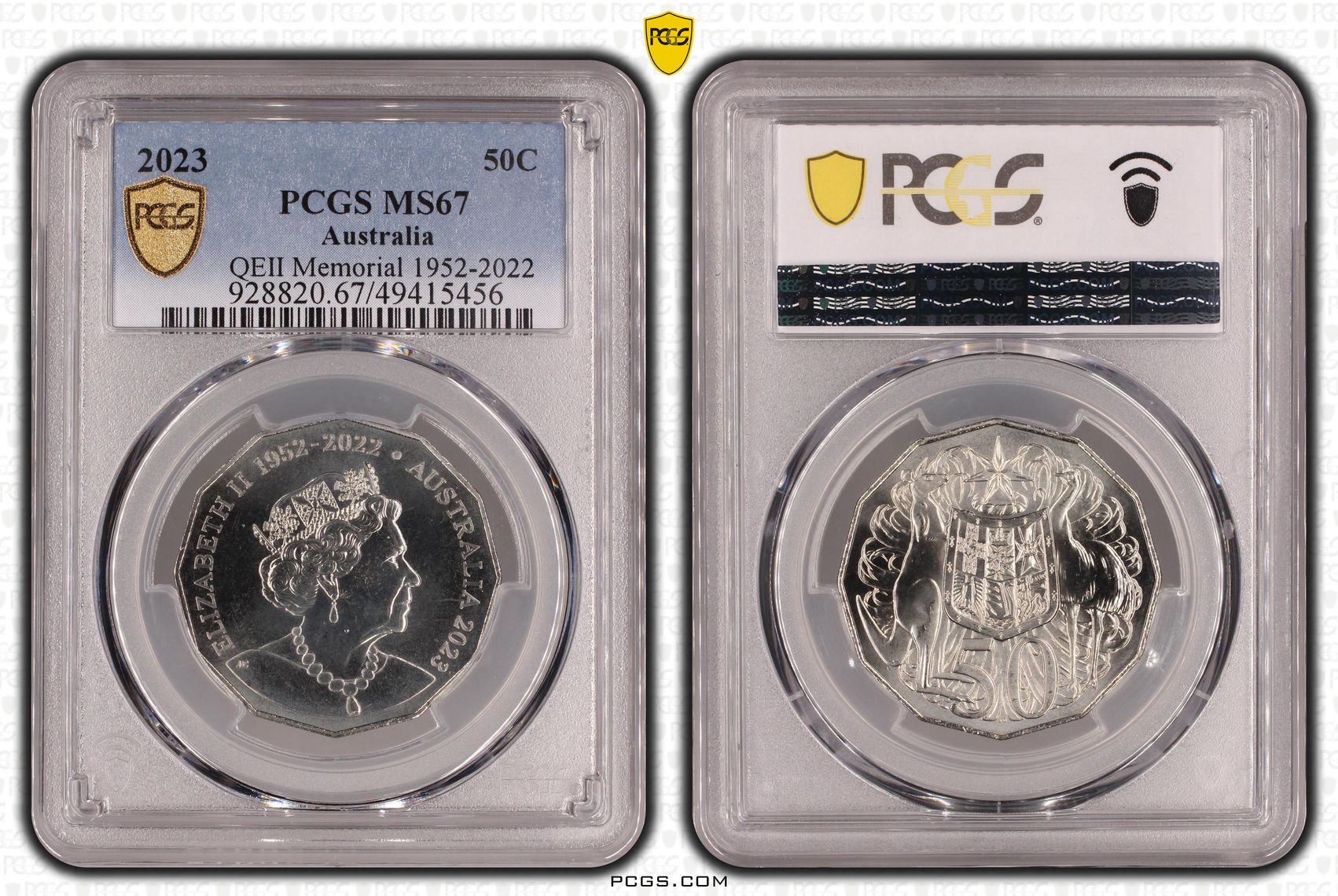 372 · Elizabeth II, QE II Memorial Cu-Ni , Fifty Cent, 2023, PCGS MS67