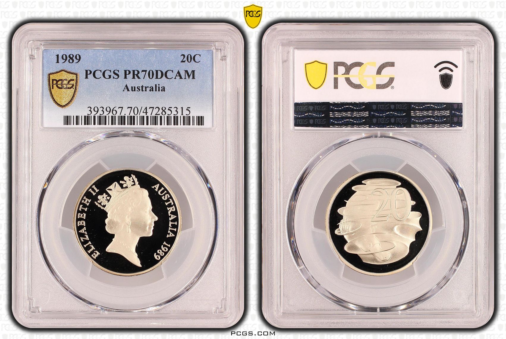 Elizabeth II, Pop 18/0, Twenty Cent, 1989, PCGS PR70DCAM