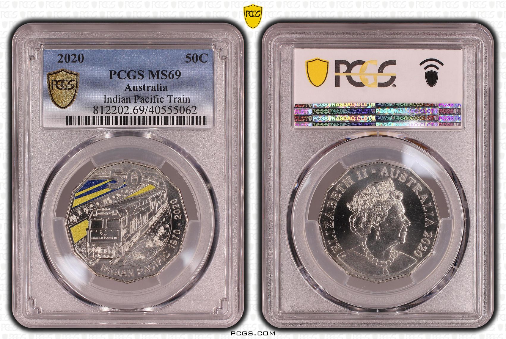 Indian Pacific Train Colorized, Fifty Cent, 2020, PCGS MS69