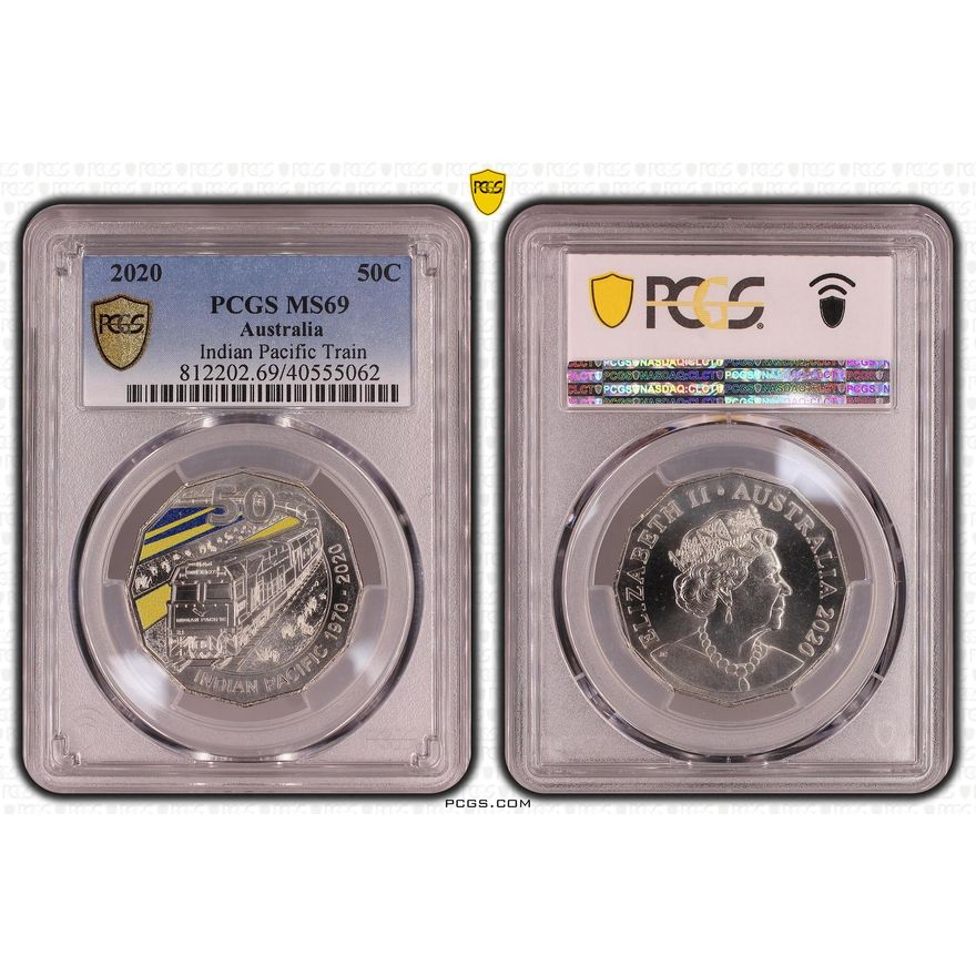 Indian Pacific Train Colorized, Fifty Cent, 2020, PCGS MS69