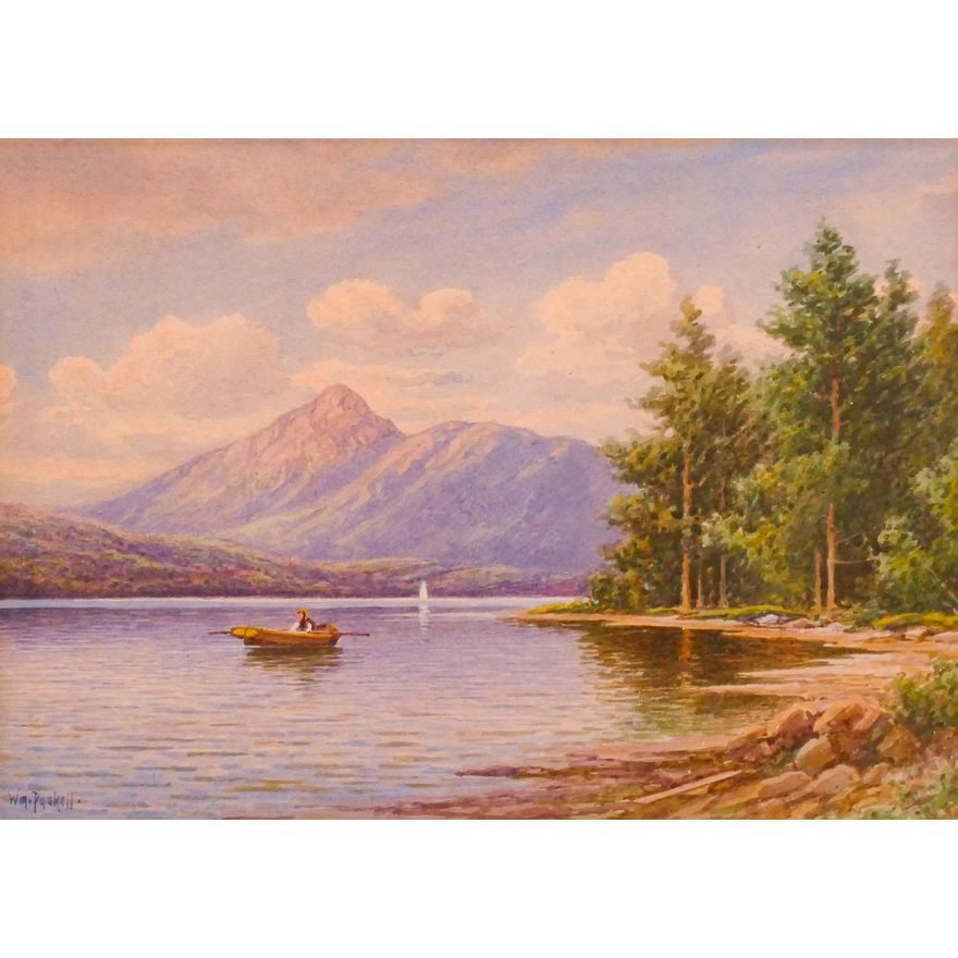 William Paskell (1866-1951 MA) Lake Scene Watercolor Framed- 16x20''