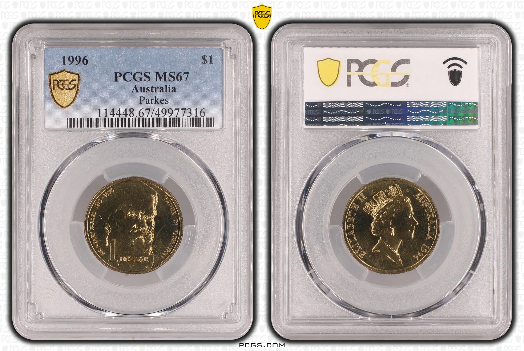 Parkes , One Dollar, 1996, PCGS MS67