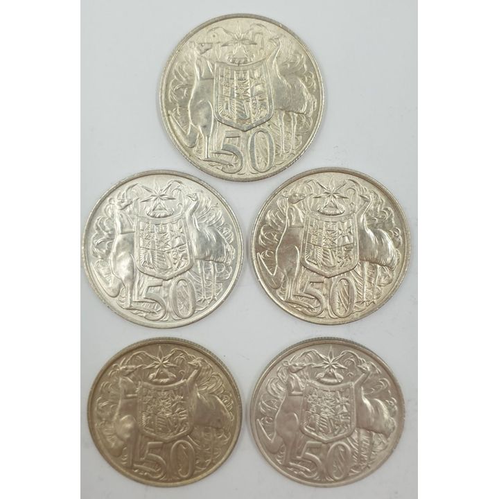 Aus. 1966 Round 50c Coins (x5)