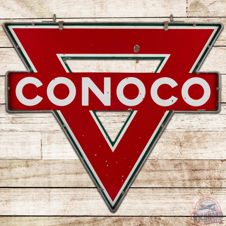 Conoco Gasoline Die Cut DS Porcelain Sign w/ Frame