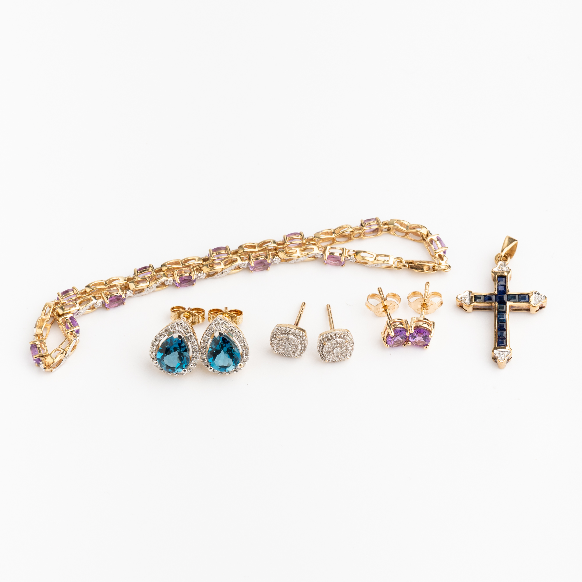 16 · 9ct Gold Diamond & Gemstone Earrings, Bracelet & Pendant
