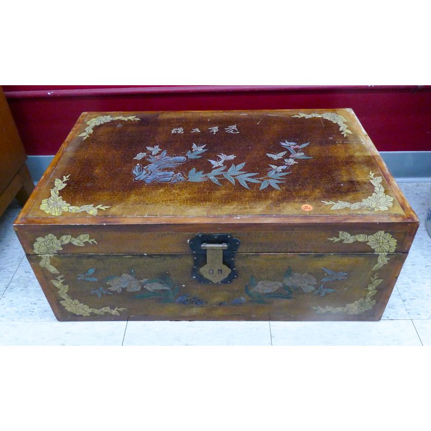 Chinese Lacquered Small Trunk with Butterflies 27''x18''