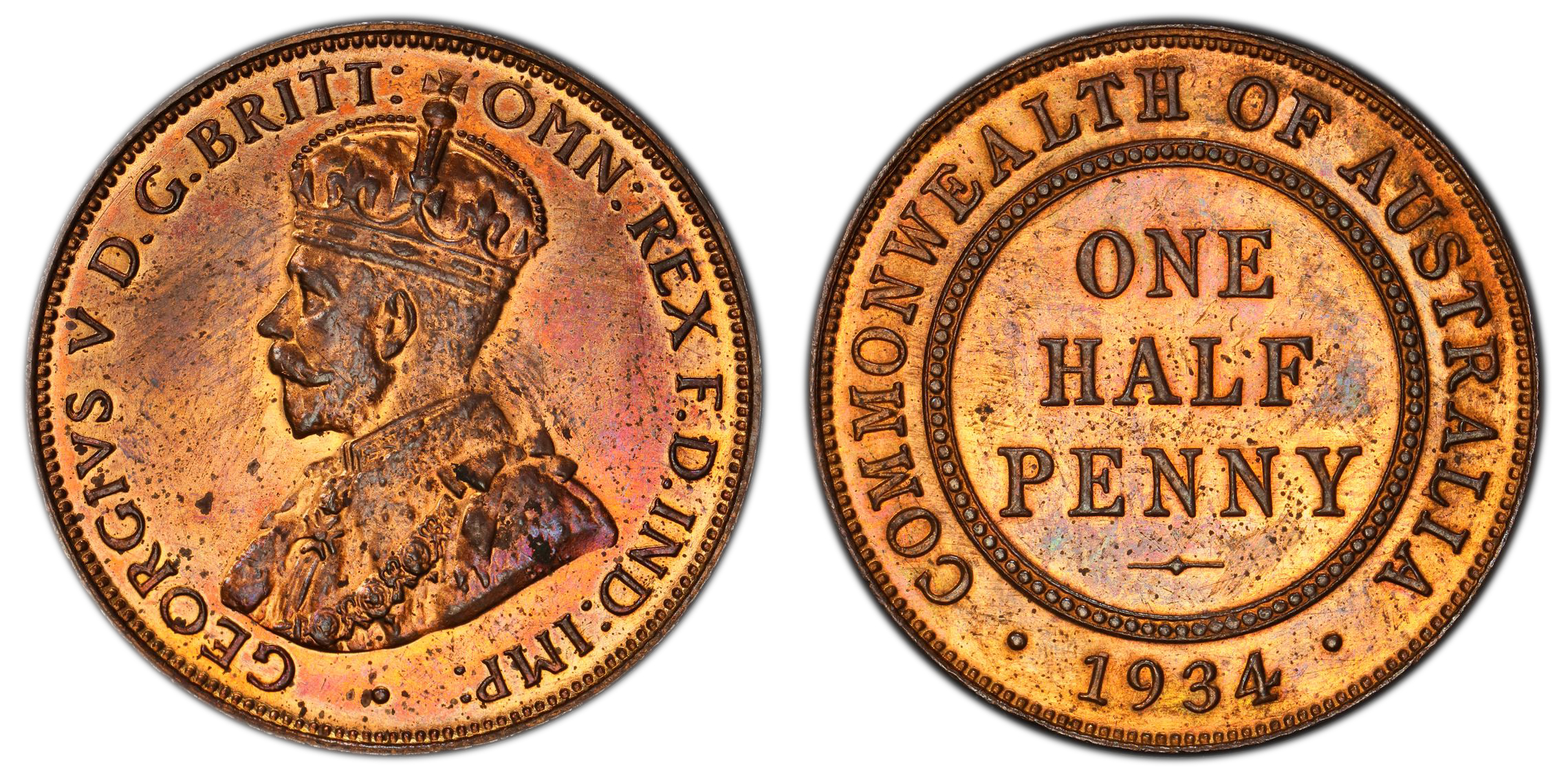 George V, Halfpenny, 1934, PCGS PR64RB