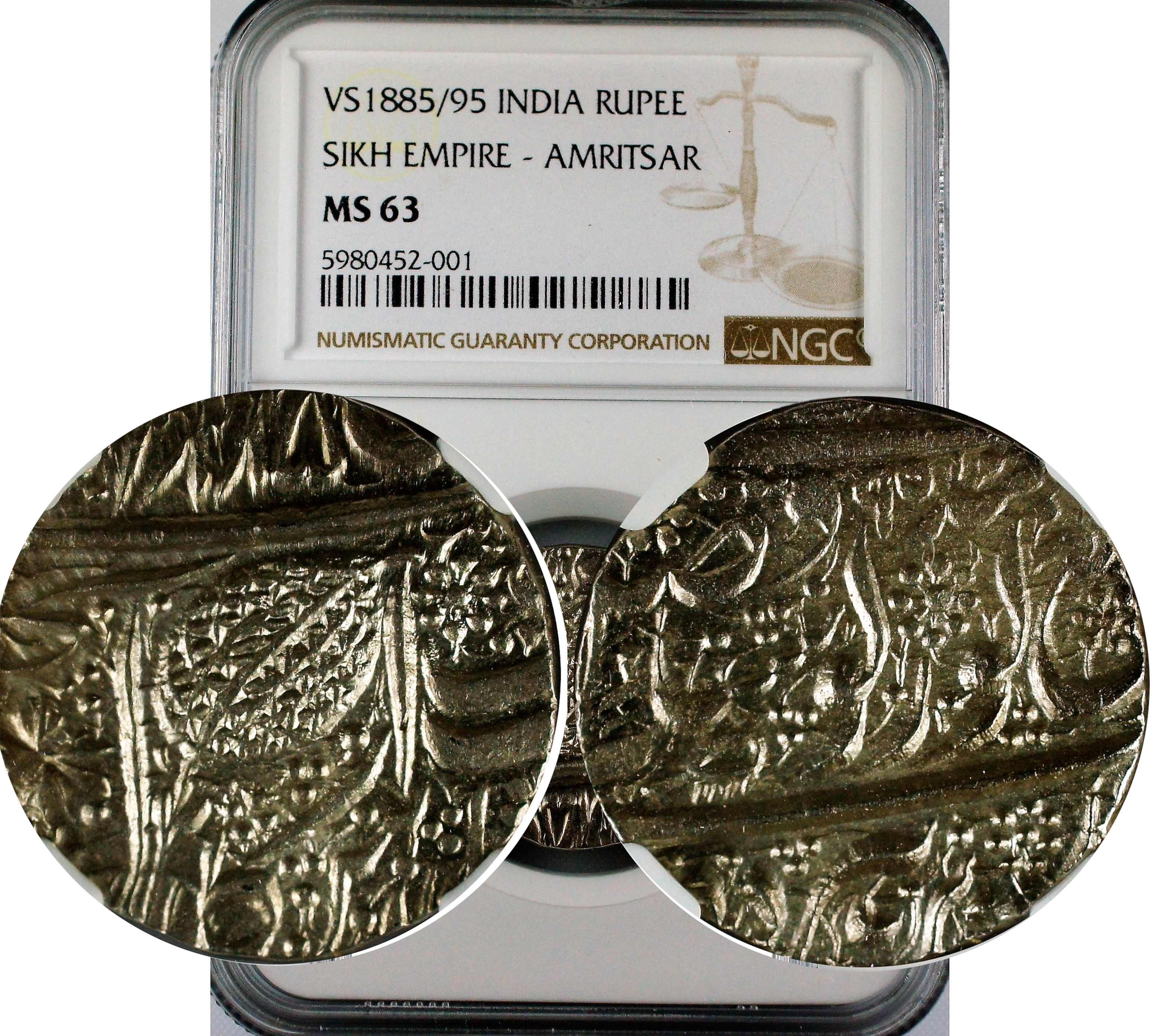 India Sikh Empire VS1885//95 Rupee NGC MS63 Amritsar Mint