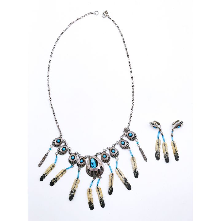Box Bear Claw Sterling Turquoise Necklace & Earring Set