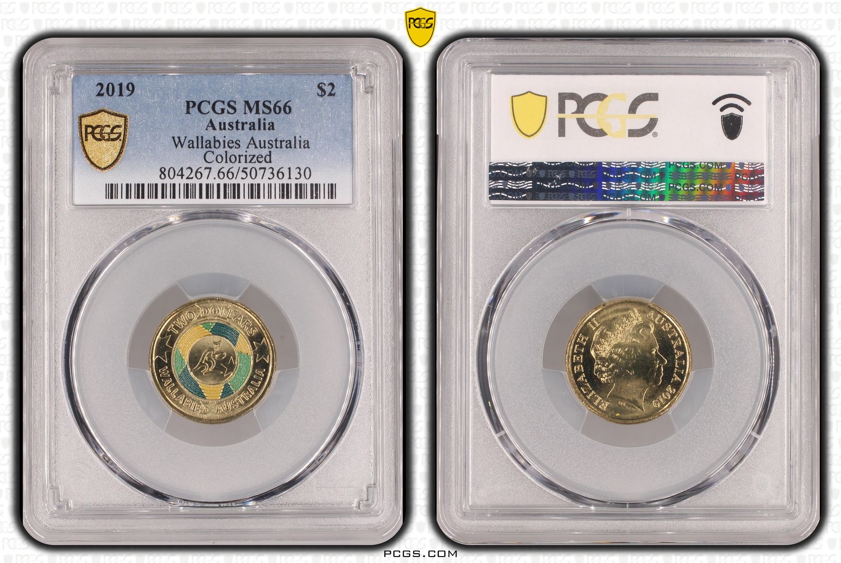 Wallabies Australia Colorized , Two Dollar, 2019, PCGS MS66