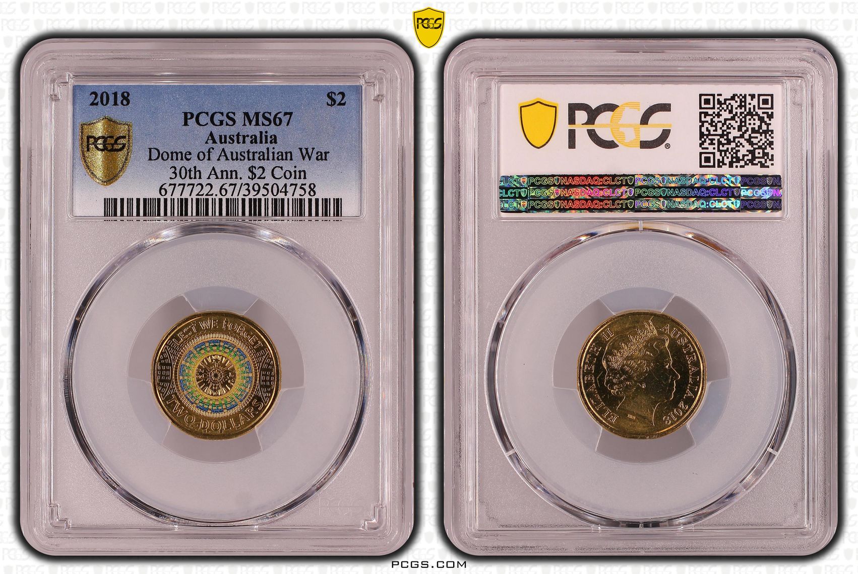 Dome of Australian War Memorial 30th Ann. $2 Coin Colorized, Two Dollar, 2018, PCGS MS67