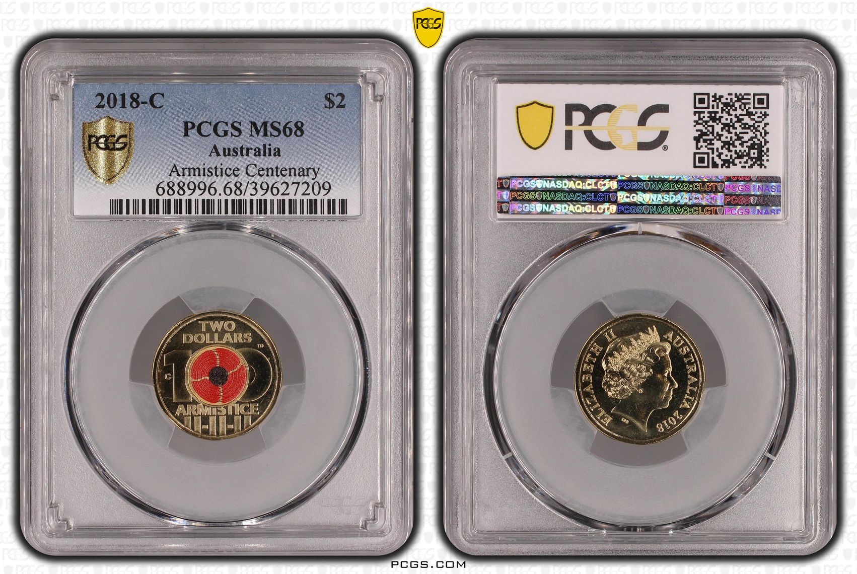 Armistice Centenary Colorized, Two Dollar, 2018-C, PCGS MS68