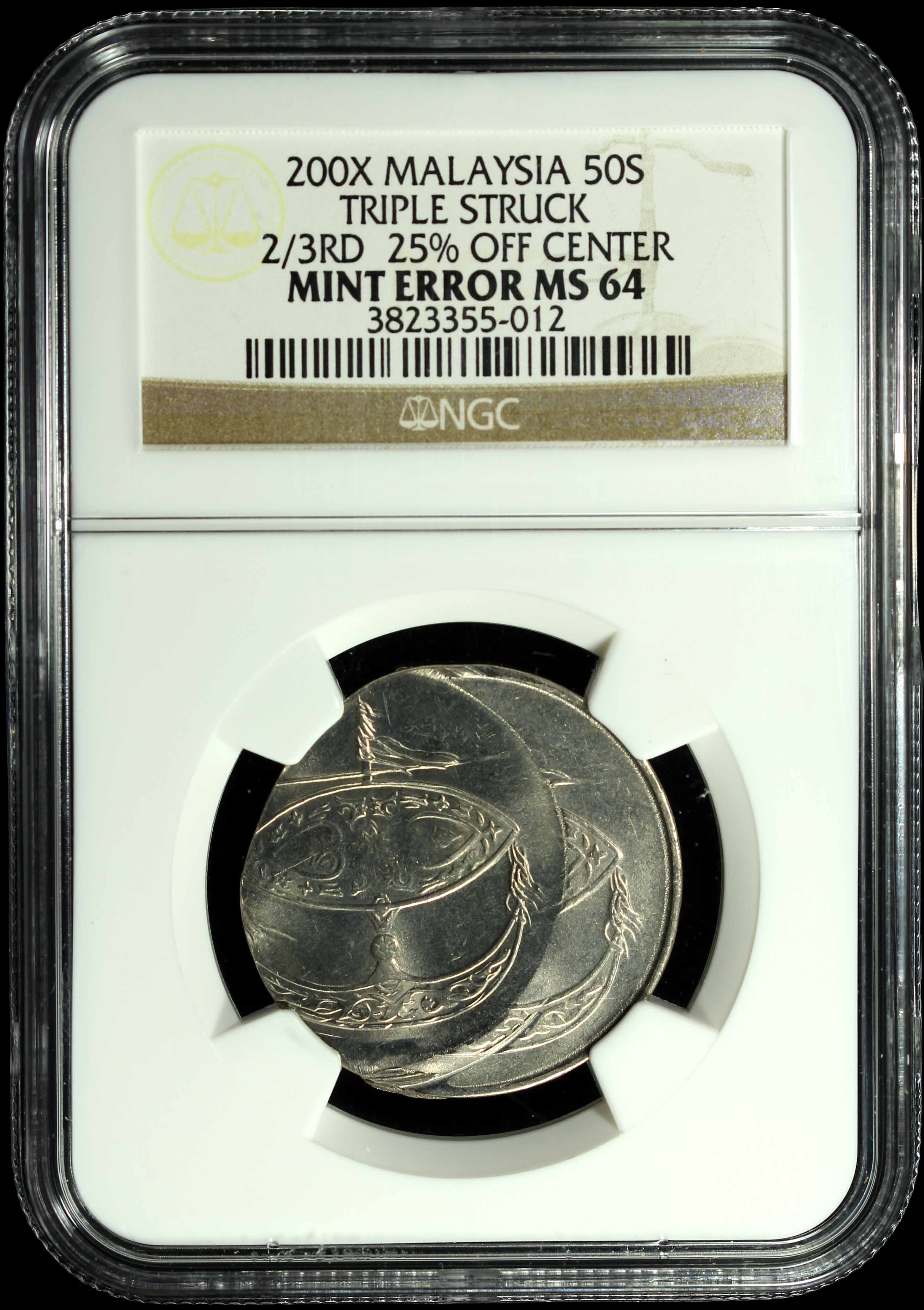 Malaysia, 200X, 50 Sen, NGC Mint Error MS64. Triple struck off