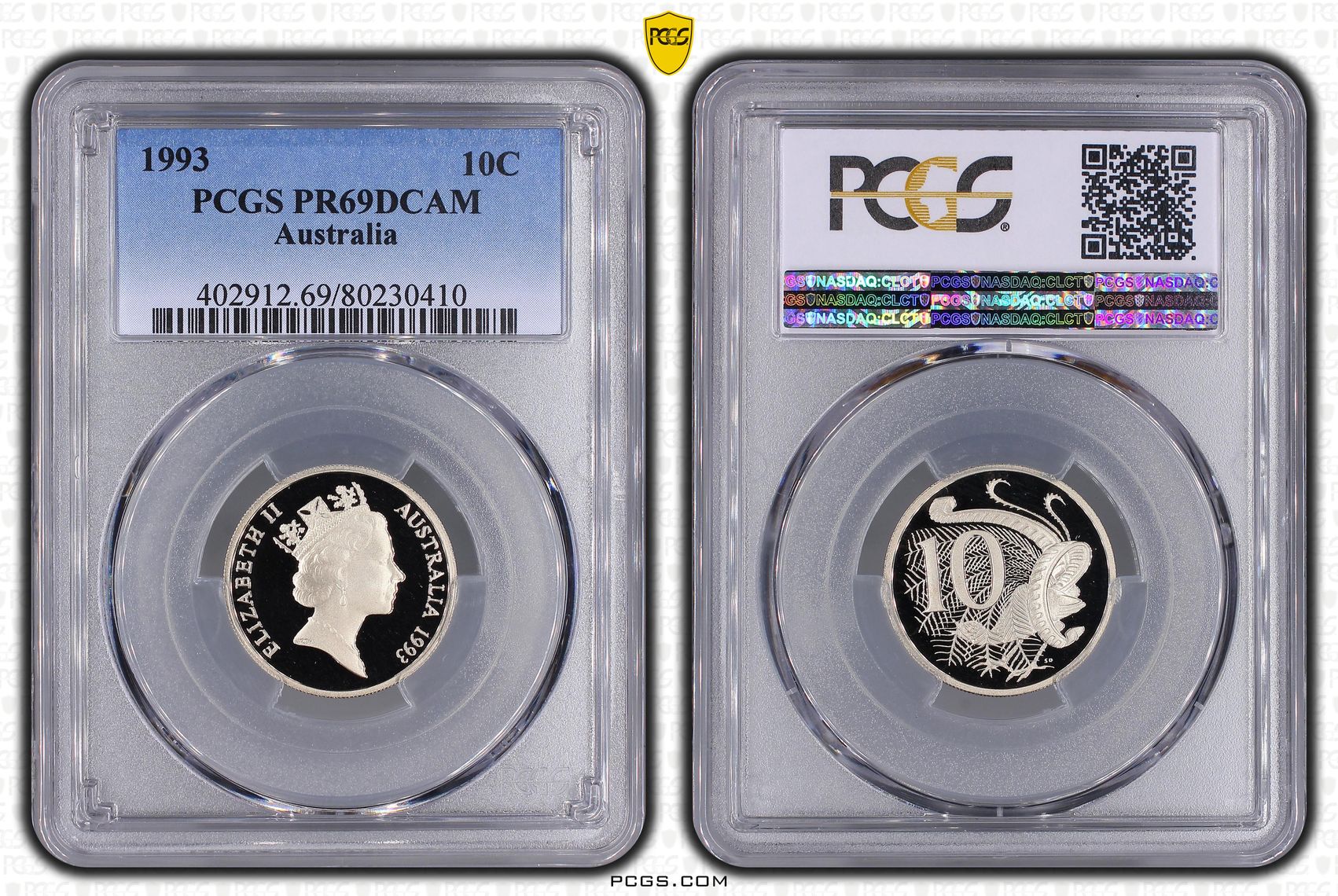 Elizabeth II, Ten Cent, 1993, PCGS PR69DCAM