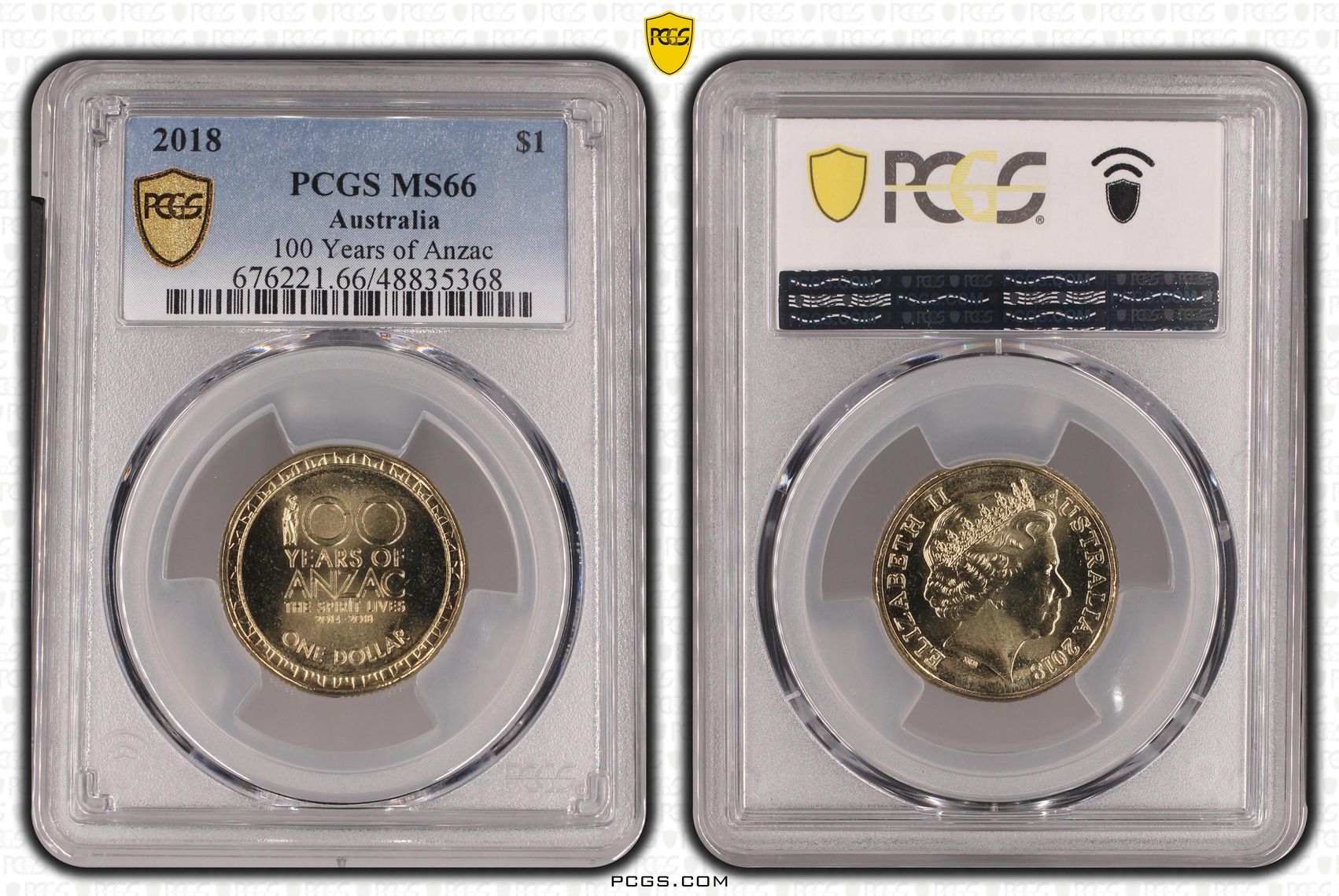 Elizabeth II, 100 Years of Anzac , One Dollar, 2018, PCGS MS66