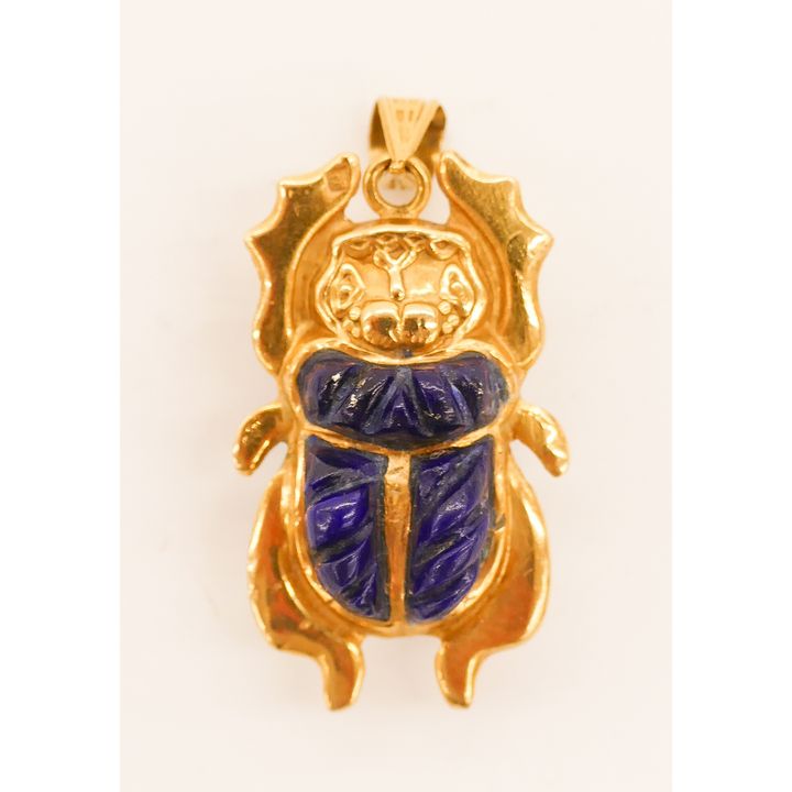 Egyptian 18k Lapis & Turquoise Scarab Pendant