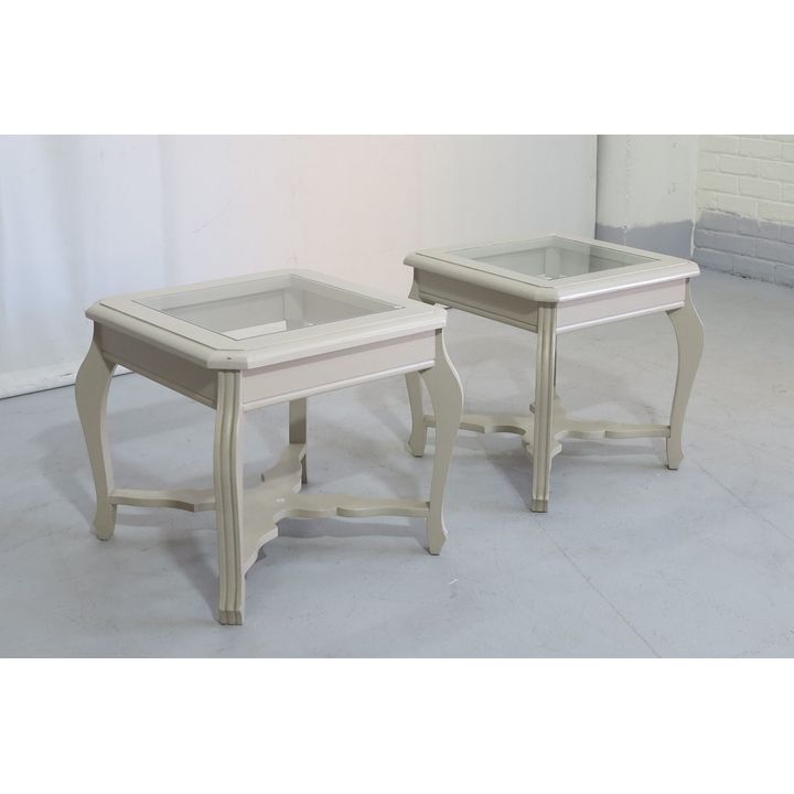 PAIR OF GLASS TOP DUCOED SIDE TABLES