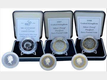 1998, 1997 & 1995 ELIZABETH II PIEDFORT SILVER PROOF TWO POUND COINS
