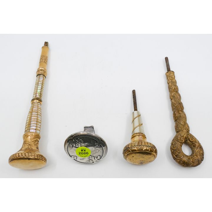 4pc Victorian Gold Filled and Silver Parasol or Walking Stick Handles 2'' to 8'' Approx.