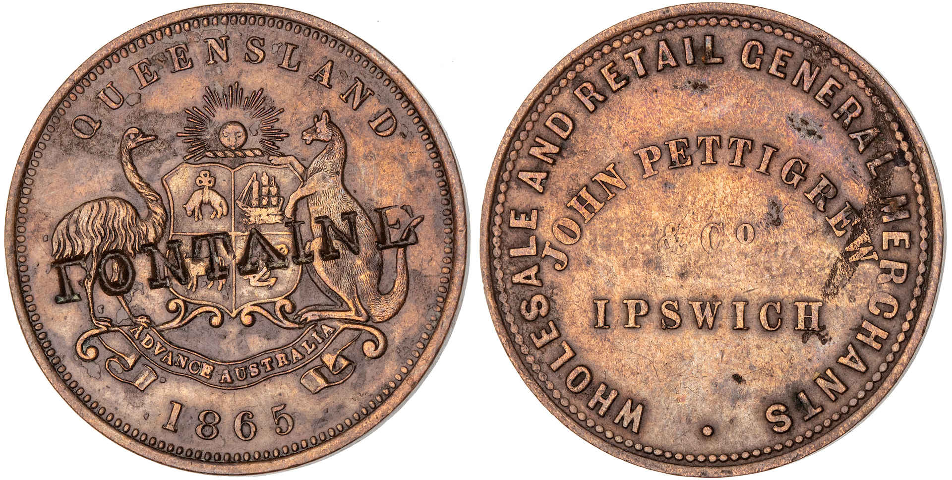 Countermarked Penny, 1865, VF