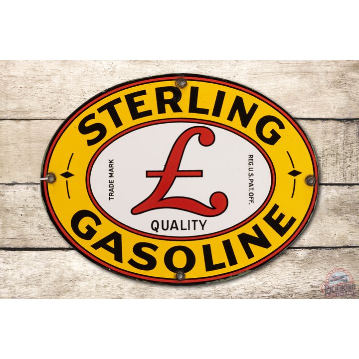 11" Sterling Gasoline Porcelain Pump Plate Sign
