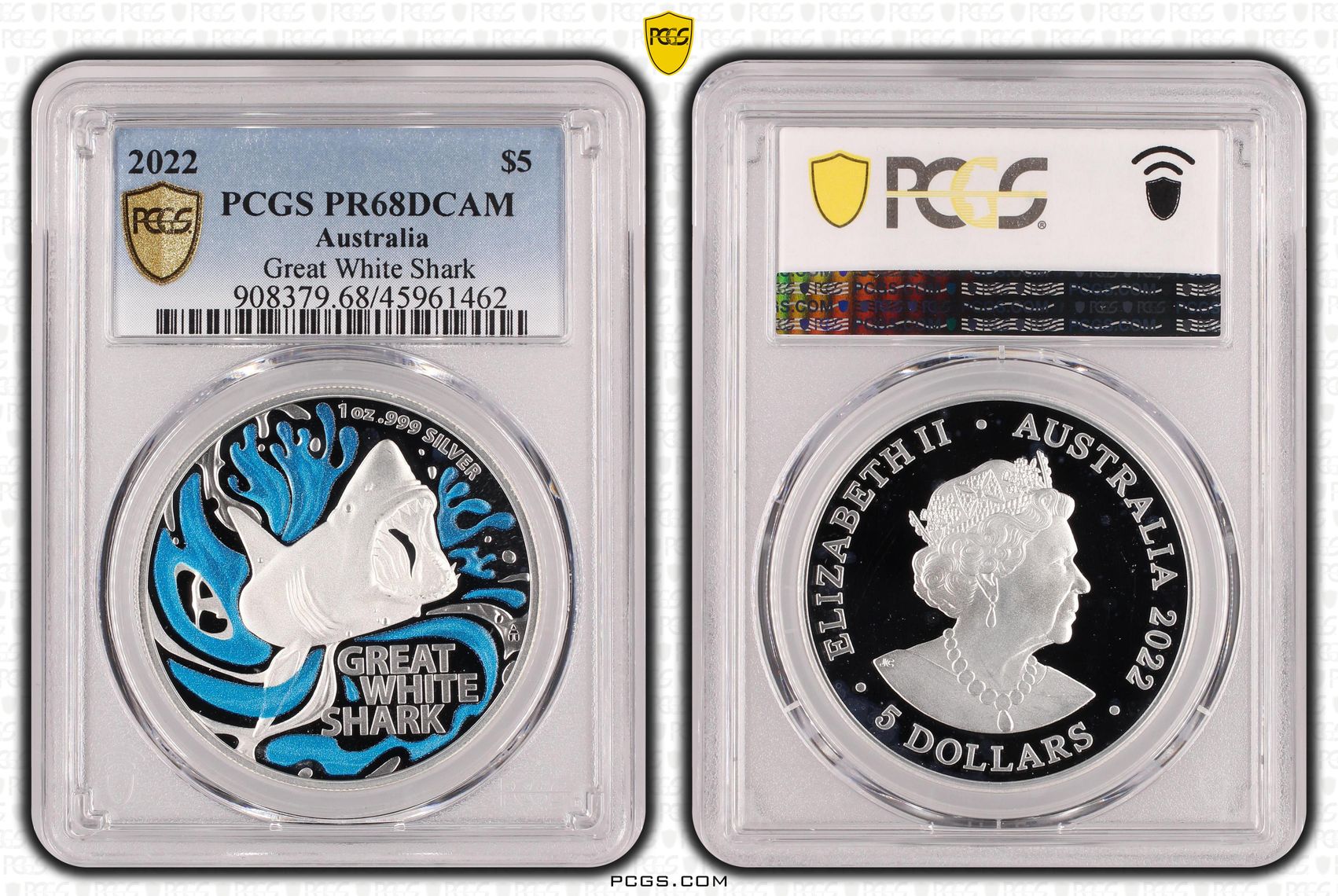 Great White Shark Colorized, Five Dollar, 2022, PCGS PR68DCAM