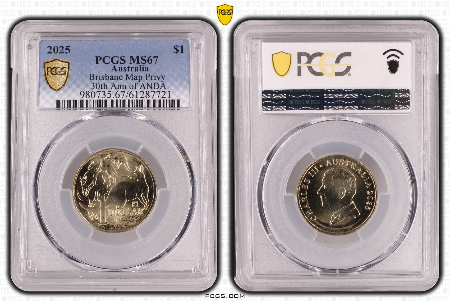 Brisbane Map Privy 30th Ann of ANDA, One Dollar, 2025, PCGS MS67