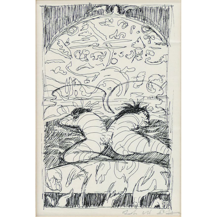 Jack McLarty ''Dreamers'' Pencil Signed 1960? Ink Study Matted 14''x11''.