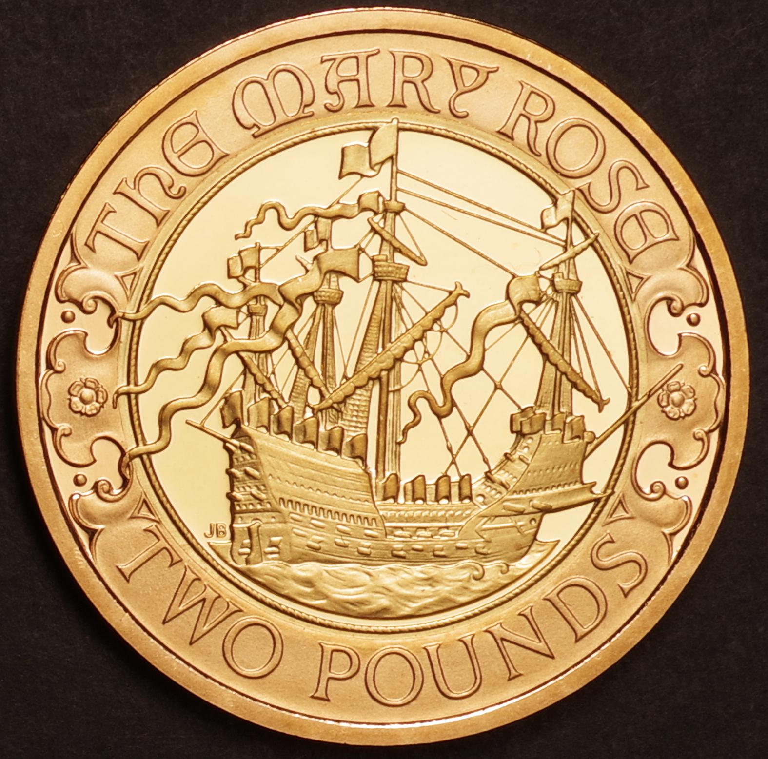 英国 メアリー・ローズ号就役500年 2ポンド2色金貨 2011年 KM1199b 