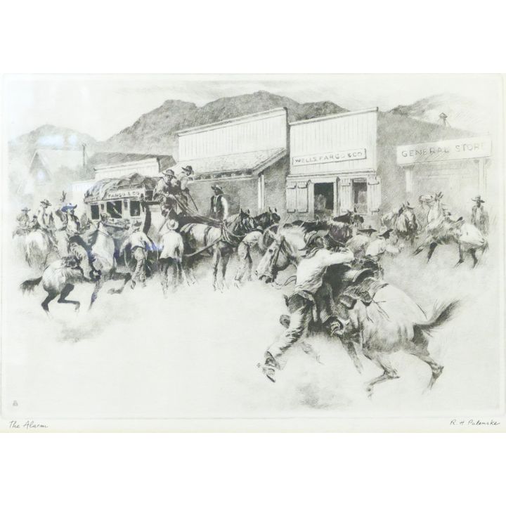 Vintage R.H. Palenski ''The Alarm'' Western Print Framed