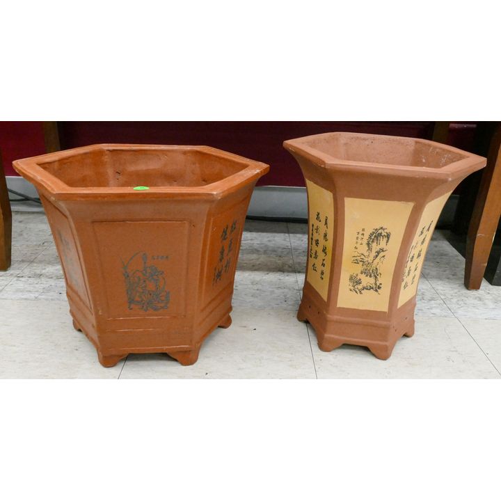 2pc Chinese Terracotta Planters 12'' and 13''