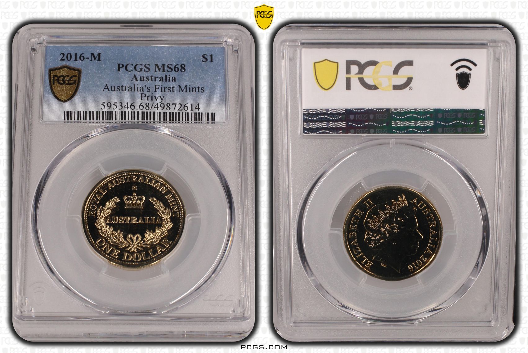 252 · Elizabeth II, Australia's First Mints - Privy  POP 7/0, One Dollar, 2016-M, PCGS MS68