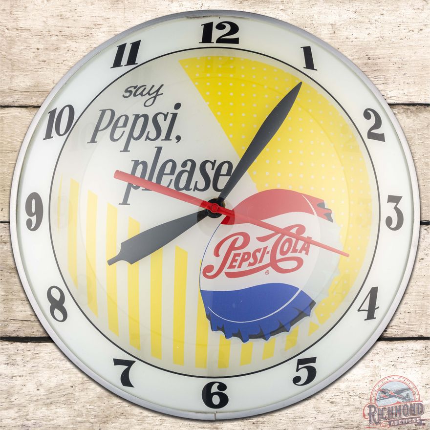 Say Pepsi Please 15" Double Bubble Advertising Clock w/ Bottlecap