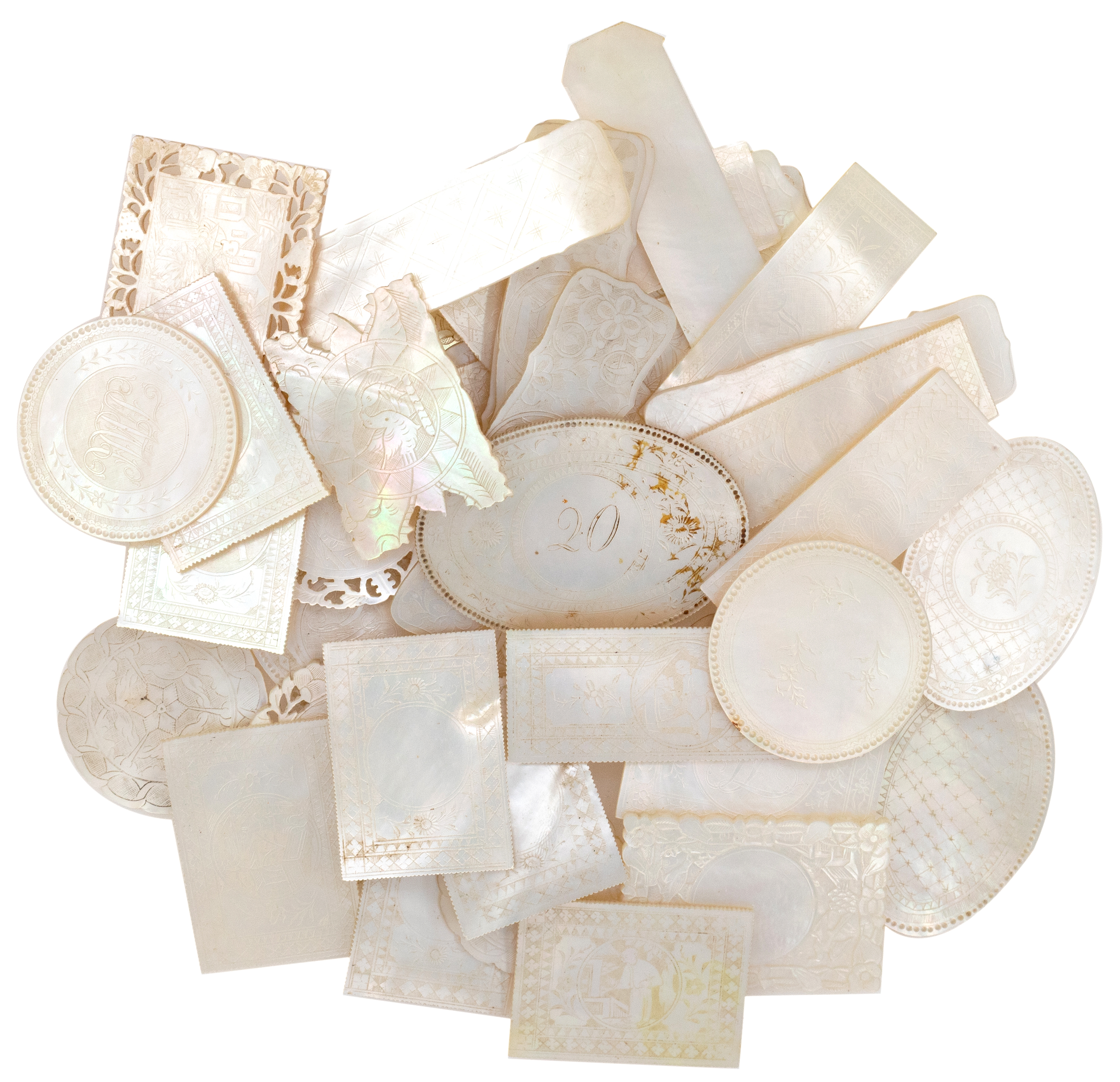 China, Empire, Mother-of-Pearl Gaming Tokens, 1840s, VGC